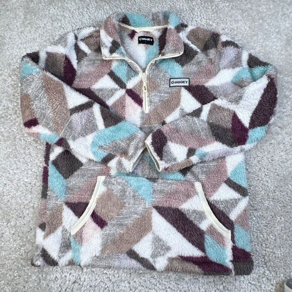 Hooey Quarter Zip Sherpa Fleece Pullover Pink Gray Multi Print - Picture 1 of 7
